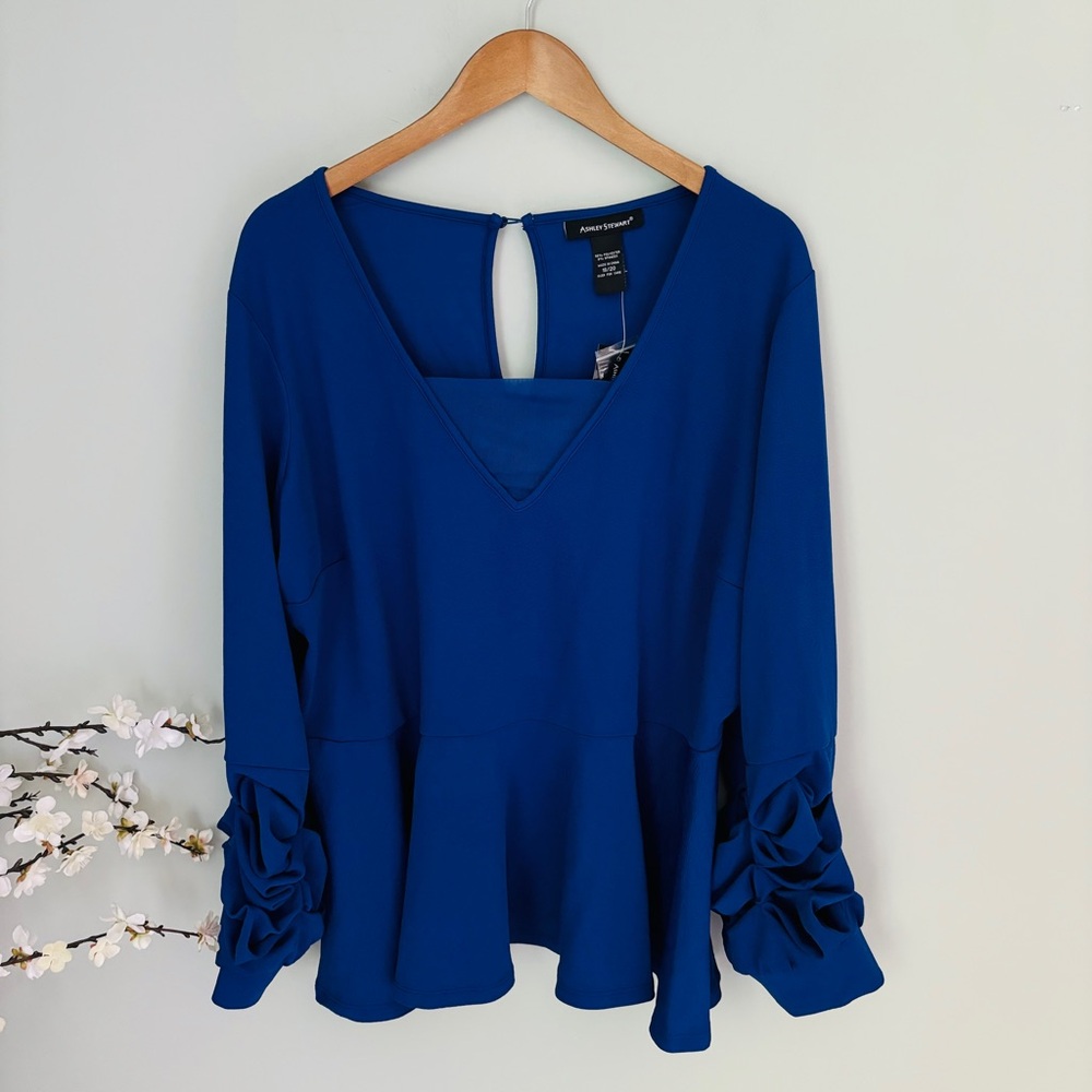 Ashley Stewart Ruched Sleeve Peplum Top NWT Size 18/20